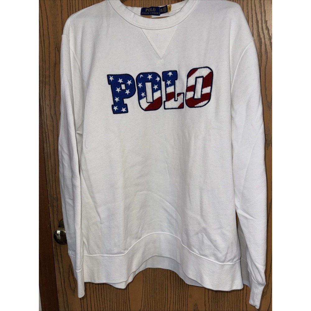 Polo Ralph Lauren American USA Logo Flag White Sweater Size XXL